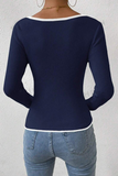 Casual Daily Solid Color Contrast V Neck Tops(5 Colors)