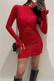 Casual Ruched Half A Turtleneck Wrapped Skirt Dresses(4 Colors)