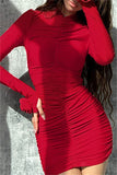 Casual Solid Color Ruched Half A Turtleneck Wrapped Skirt Dresses