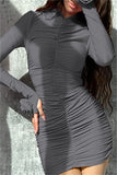 Casual Ruched Half A Turtleneck Wrapped Skirt Dresses(4 Colors)