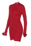 Casual Ruched Half A Turtleneck Wrapped Skirt Dresses(4 Colors)