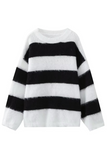 Casual Stripe Fluffy Contrast O Neck Sweaters