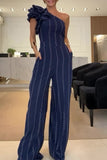 Casual Stripe Irregular Stringy Selvedge Sloping Shoulder Loose Jumpsuits