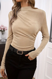 Casual Ruched Mandarin Collar Tops