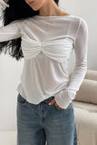 Casual Solid Color Ruched O Neck Tops