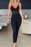 Sexy Mesh V Neck Skinny Jumpsuits