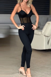 Sexy Mesh V Neck Skinny Jumpsuits