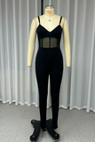 Sexy Mesh V Neck Skinny Jumpsuits