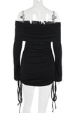 Sexy Patchwork Strap Design Off Shoulder Wrapped Skirt Dresses