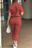 Casual Pocket Buckle Patchwork Turndown Collar Regular Jumpsuits(4 Colors)