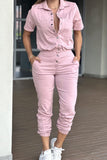 Casual Pocket Buckle Patchwork Turndown Collar Regular Jumpsuits(4 Colors)