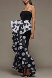 Sexy Formal Polka Dot Patchwork Backless Strapless Long Dresses