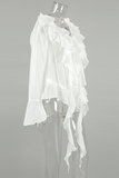 Elegant See-Through Ruffle Lotus Leaf Collar Blouses