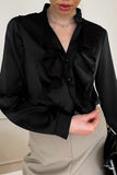 Casual Buttons Ruffle Mandarin Collar Blouses