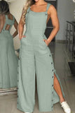 Casual Buttons Backless Spaghetti Strap Regular Jumpsuits(5 Colors)