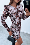 Casual Street Leopard Print Flowers Contrast O Neck Wrapped Skirt Dresses