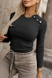 Casual Solid Color Buttons O Neck Tops