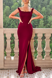 Sexy Prom Slit Square Neck Evening Dresses