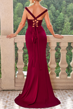 Sexy Prom Slit Square Neck Evening Dresses