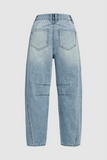 Casual Distressed Contrast Mid Waist Denim Jeans