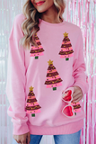 Casual Christmas Tree Embroidered Sequins O Neck Sweats