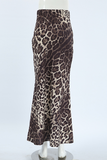 Sexy Street Leopard Patchwork Zipper Fishtail Regular High Waist Full Print Bottoms