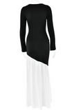 Elegant Ruched Contrast O Neck Long Dresses