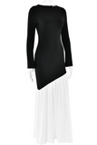 Elegant Ruched Contrast O Neck Long Dresses