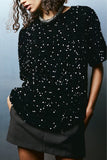 Casual Solid Color Sequins Sequined O Neck T-Shirts