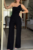 Casual Solid Color Patchwork Backless Spaghetti Strap Loose Jumpsuits