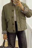 Casual Buttons Leopard O Neck Outerwear