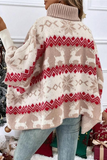 Casual Party Wapiti Snowflakes Weave Contrast Turtleneck Sweaters