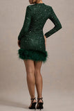 Sexy Party Sequins Feather Hemline O Neck Evening Dresses(4 Colors)