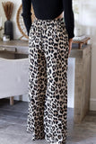 Casual Leopard Pocket Lace Up Loose High Waist Wide Leg Full Print Bottoms