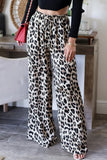 Casual Leopard Pocket Lace Up Loose High Waist Wide Leg Full Print Bottoms