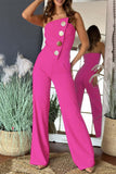 Sexy Buttons Irregular Strapless Regular Jumpsuits(6 Colors)