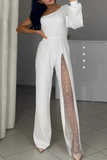 Sexy See-Through Mesh Sloping Shoulder Regular Jumpsuits(2 Colors)