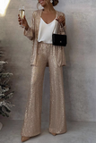 Casual Street Sequins Sequined Cardigan Collar Long Sleeve Two Pieces(3 Colors)