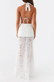 Sexy Flowers Lace Up Backless Halter Long Dresses