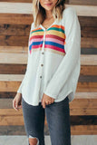 Florcoo Striped Rainbow Casual Button Tops