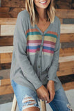 Florcoo Striped Rainbow Casual Button Tops