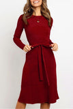 Florcoo Lace-up Solid Autumn Dress