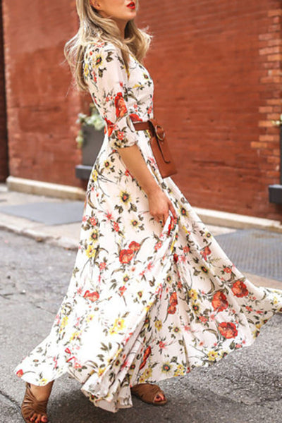 Fashion Elegant Print Patchwork O Neck A Line Dresses – Florcoo