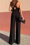 Solid Split Joint Square Collar Jumpsuits