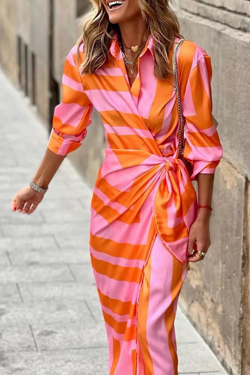 Fashion Print Split Joint Turndown Collar Shirt Dress Dresses(3 colors ...