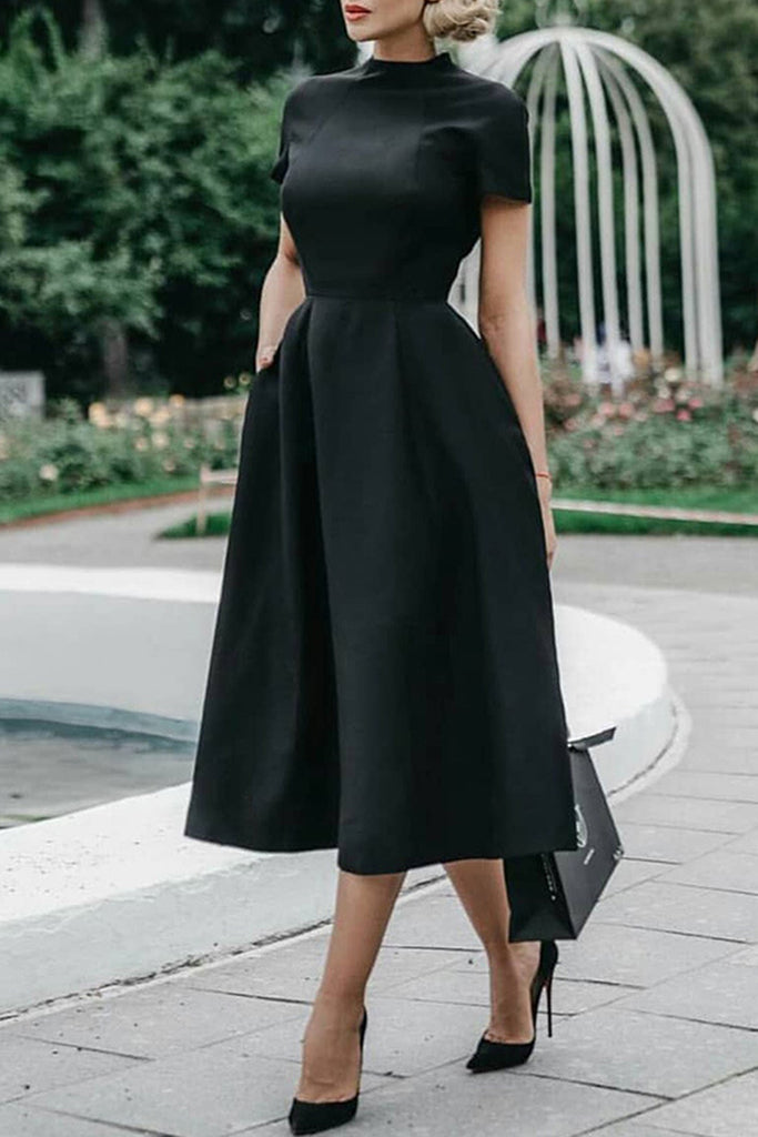 Celebrities Elegant Solid Solid Color O Neck Waist Skirt Dresses(4 Col ...