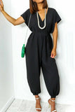 Casual Simplicity Solid Frenulum V Neck Loose Jumpsuits(11 Colors)