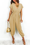 Casual Simplicity Solid Frenulum V Neck Loose Jumpsuits(11 Colors)