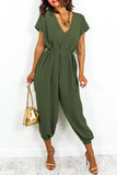 Casual Simplicity Solid Frenulum V Neck Loose Jumpsuits(11 Colors)