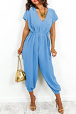 Casual Simplicity Solid Frenulum V Neck Loose Jumpsuits(11 Colors)